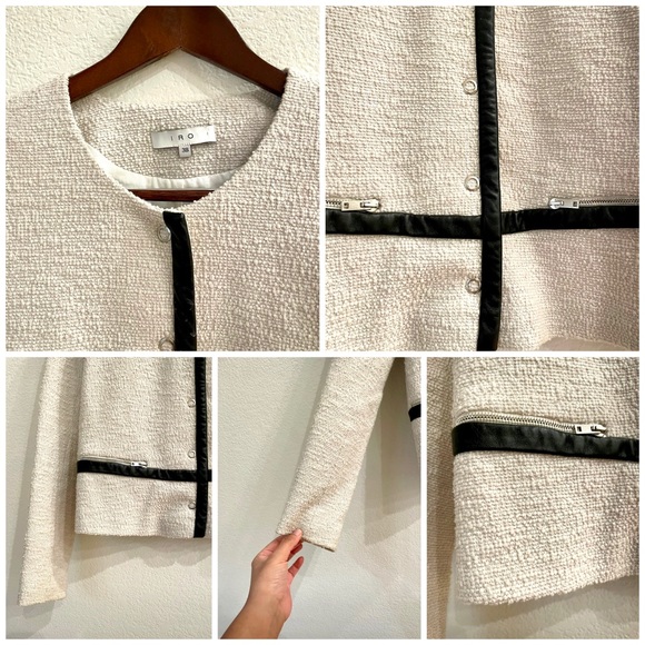 IRO Tweed Boucle Jacket in Natural with Leather Trim FR 38 US 6 - Picture 5 of 10